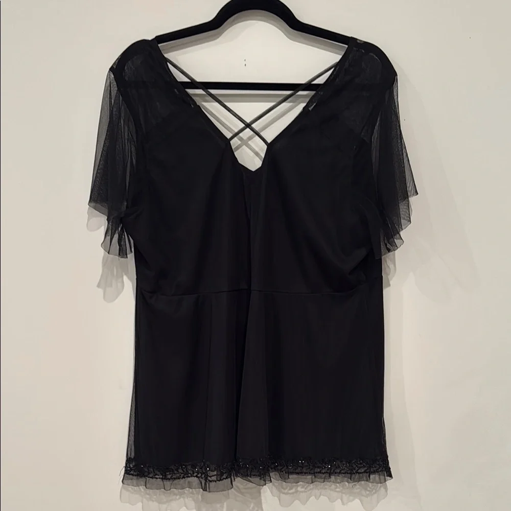 Torrid Black Mesh V-Neck Top - Picture 2 of 7